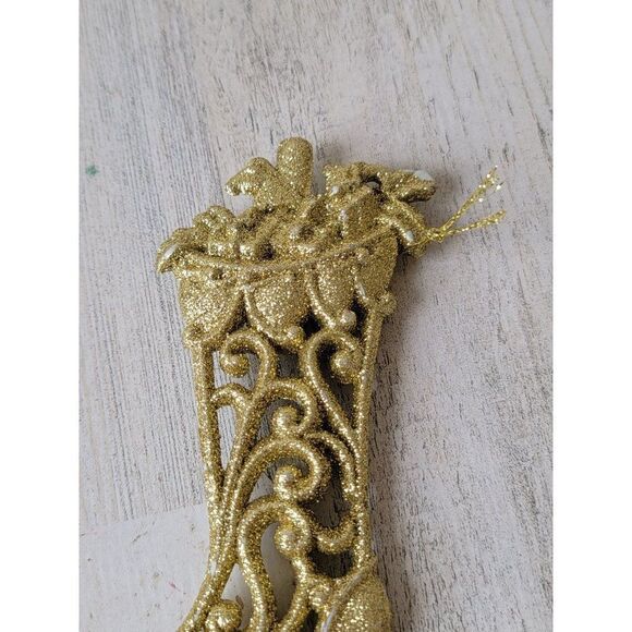 Golden glitter stocking spiral ornament Xmas decor - Picture 4 of 9
